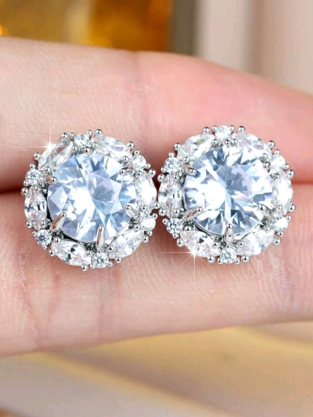 White Rhodium Tourmaline Halo Earrings - Picture 5 of 5